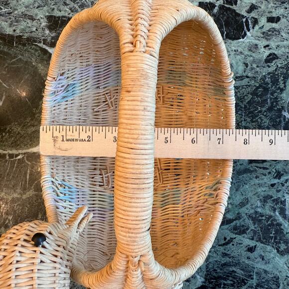 Vtg  Whitewash Wicker Woven Basket with Handle Swan Goose Bird Decor Planter - Picture 9 of 9